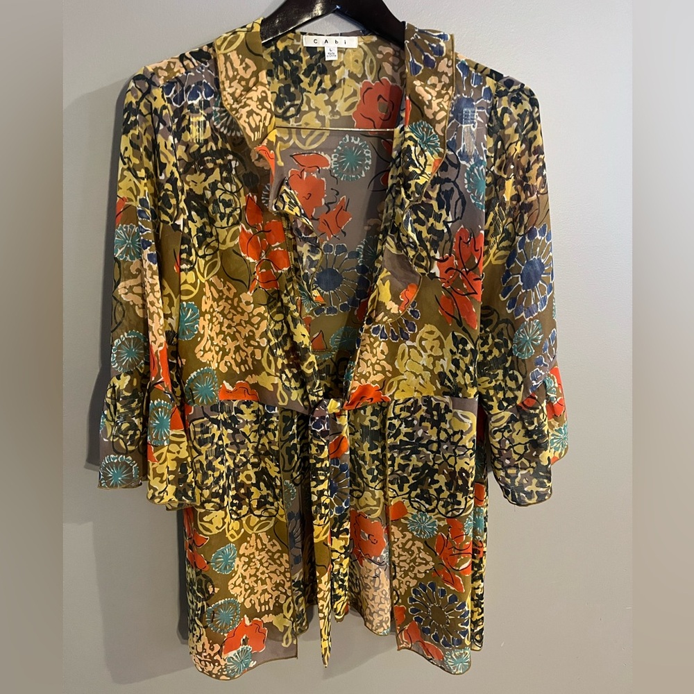 CAbi 360 Shakespeare Tie Front Bell Sleeve Tunic Kimono Sheet Blouse Cardigan L